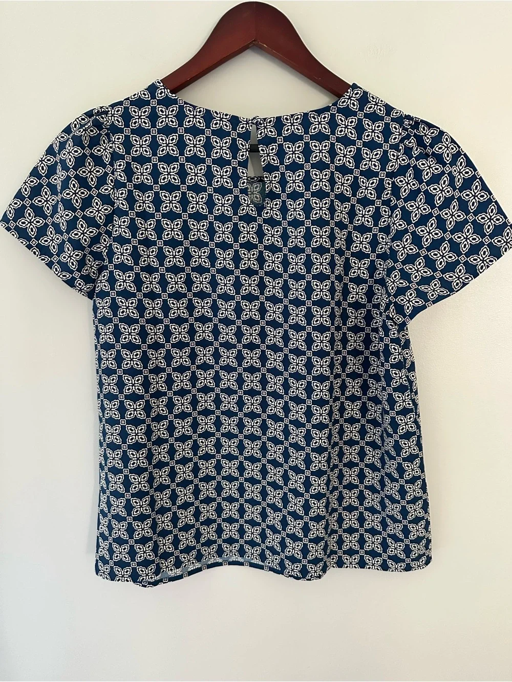 J. Crew Navy Geometric Printed Short-Sleeve Top
